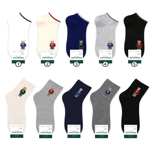 0 spring new men's short waist cotton socks cute cartoon bear short tube Korean socks kiki spring and summer casual
