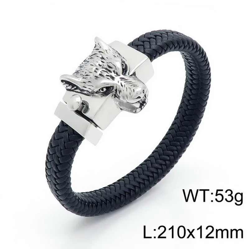 Hip-Hop Retro Color Block Stainless Steel Pu Leather Plating 18K Gold Plated Men's Bangle