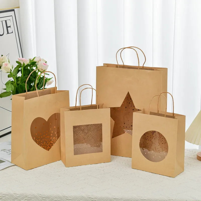Creative Kraft Paper Gift Bag Handbag Window Shopping Birthday Simple Packaging Gift Bag