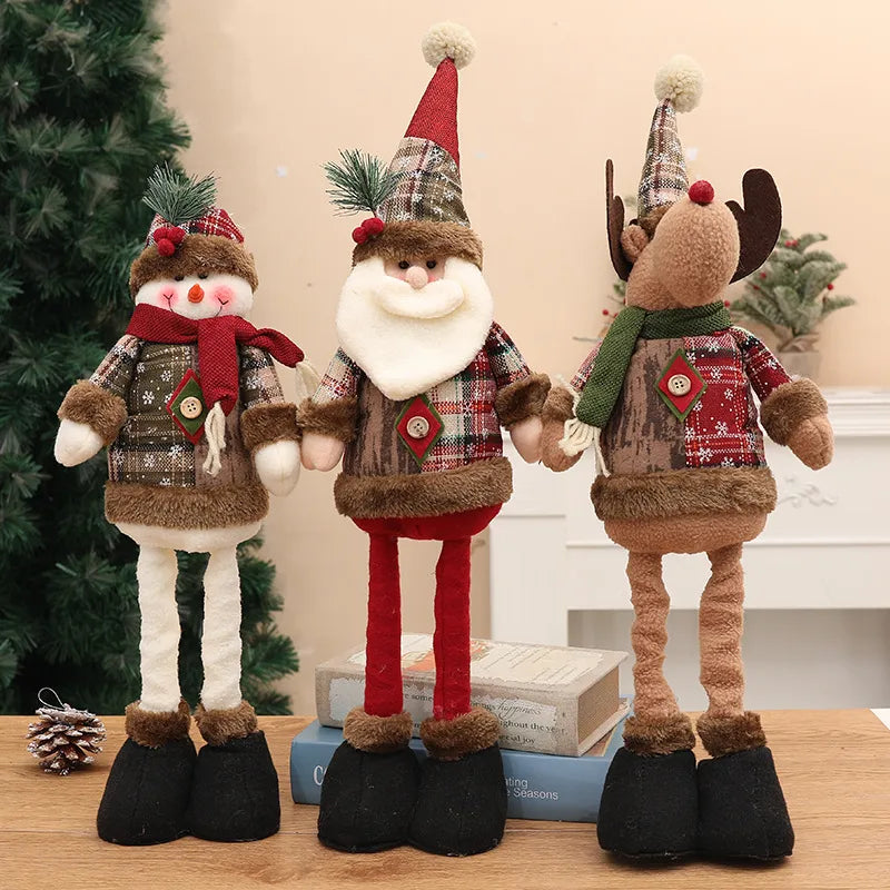 New Christmas Decorations Snowman Reindeer Dolls Stretchable Leg Figurines High-End Knitted Hat Window Display Accessories