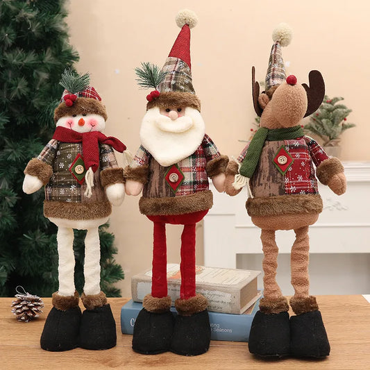 New Christmas Decorations Snowman Reindeer Dolls Stretchable Leg Figurines High-End Knitted Hat Window Display Accessories
