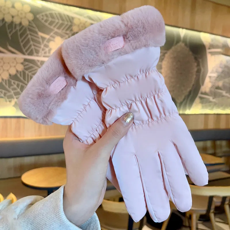 Warm gloves women's winter plus velvet padded suede autumn and winter cold-proof touch screen new cycling ski riding gloves