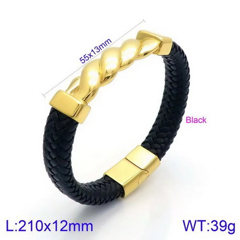 Hip-Hop Retro Color Block Titanium Steel Plating 18K Gold Plated Men's Bracelets
