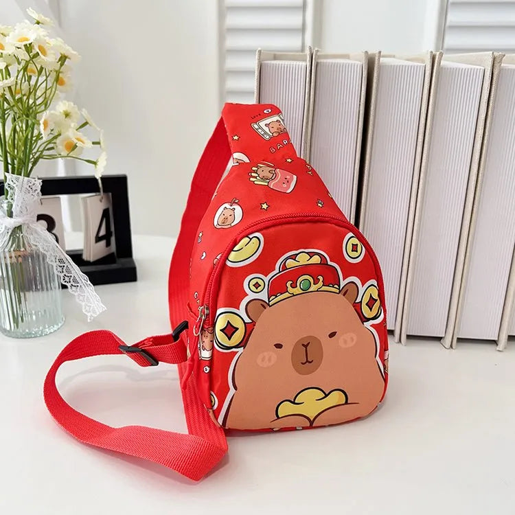 Kid'S Nylon Cartoon Capybara Cute Oval Zipper Fanny Pack