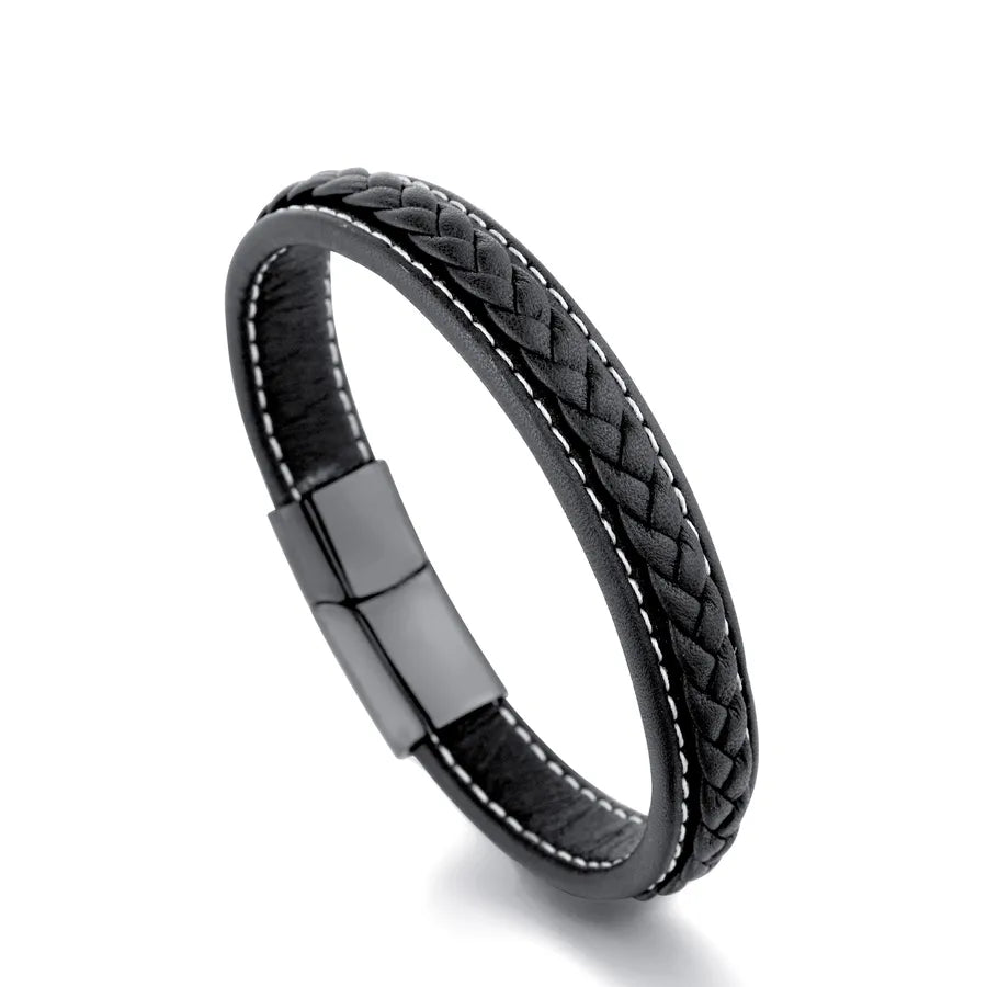 Wholesale Jewelry Classic Style Solid Color Pu Leather Titanium Steel 18K Gold Plated Polishing Bracelets