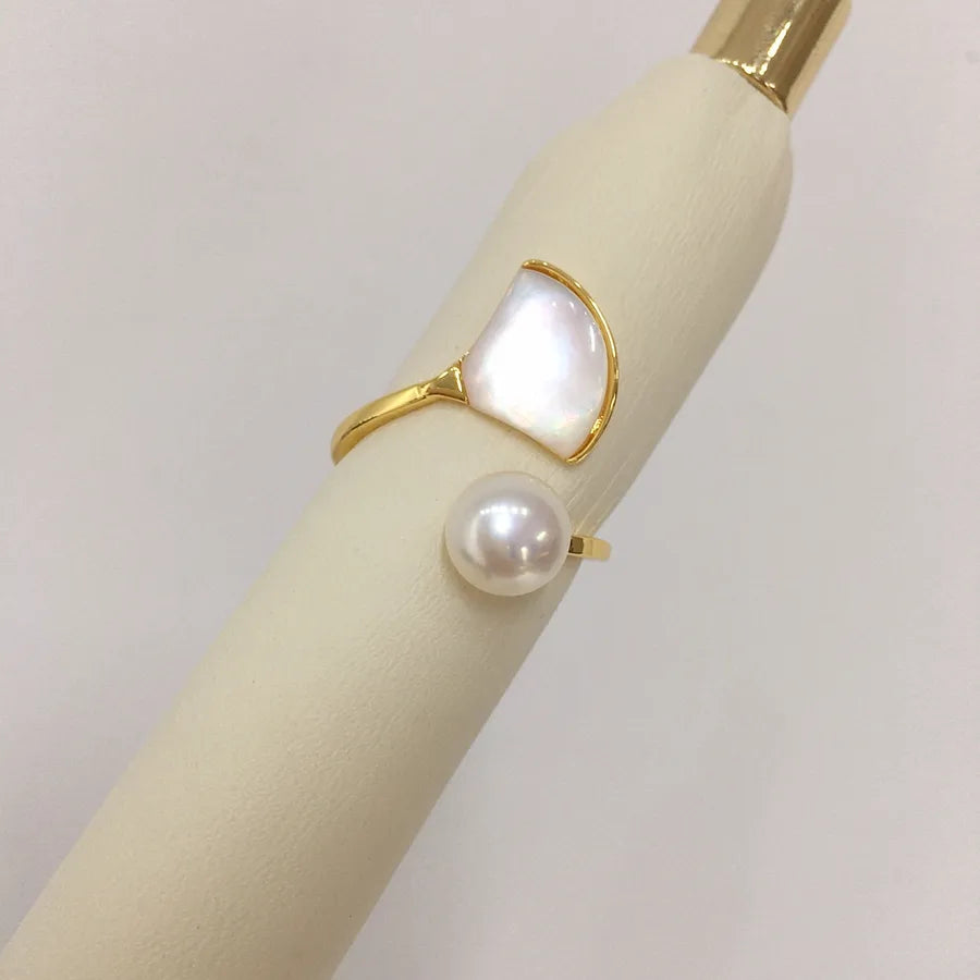 5A high brightness natural freshwater pearl ring 18K gold natural sea fritillary dance skirt pearl ring wholesale