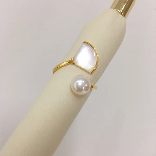5A high brightness natural freshwater pearl ring 18K gold natural sea fritillary dance skirt pearl ring wholesale