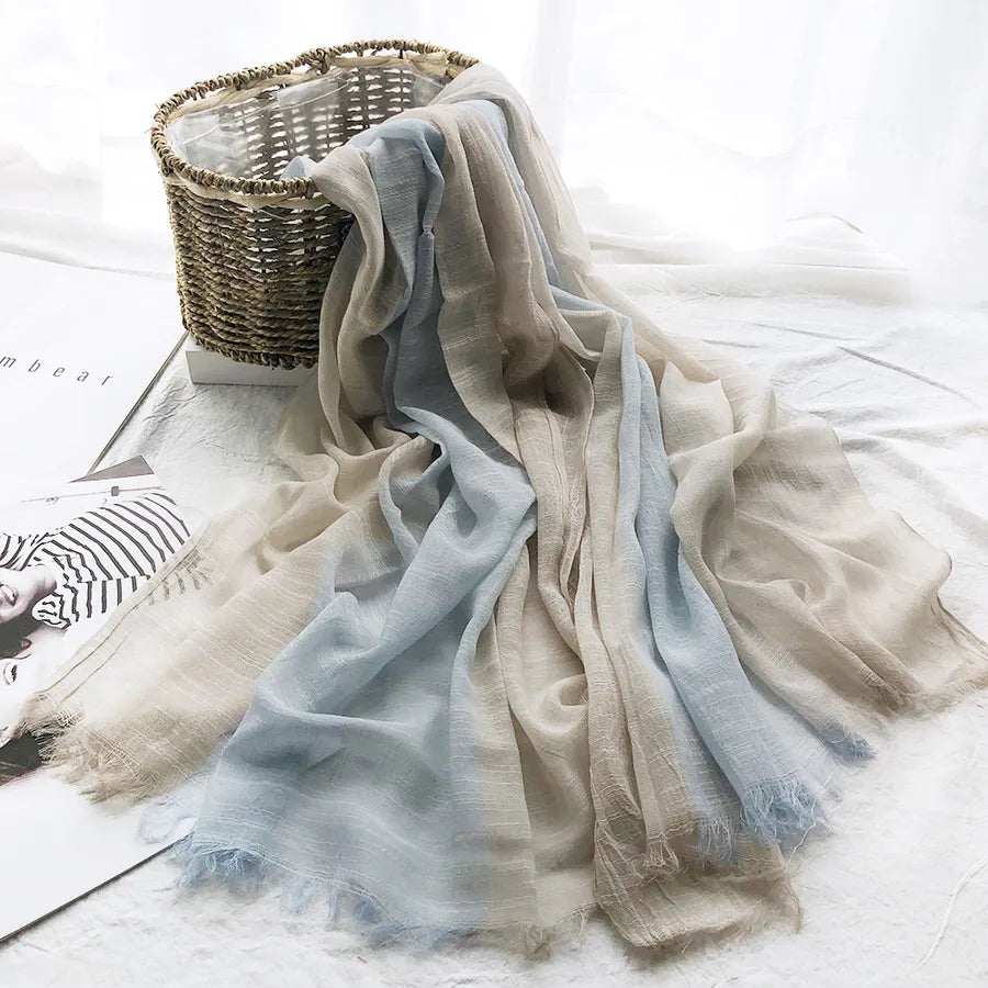 unisex sweet color block polyester long-staple cotton sewing cotton linen scarves
