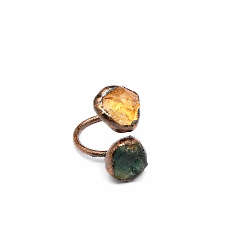 Elegant Retro Printing natural stone Copper Natural Stone Open Rings In Bulk