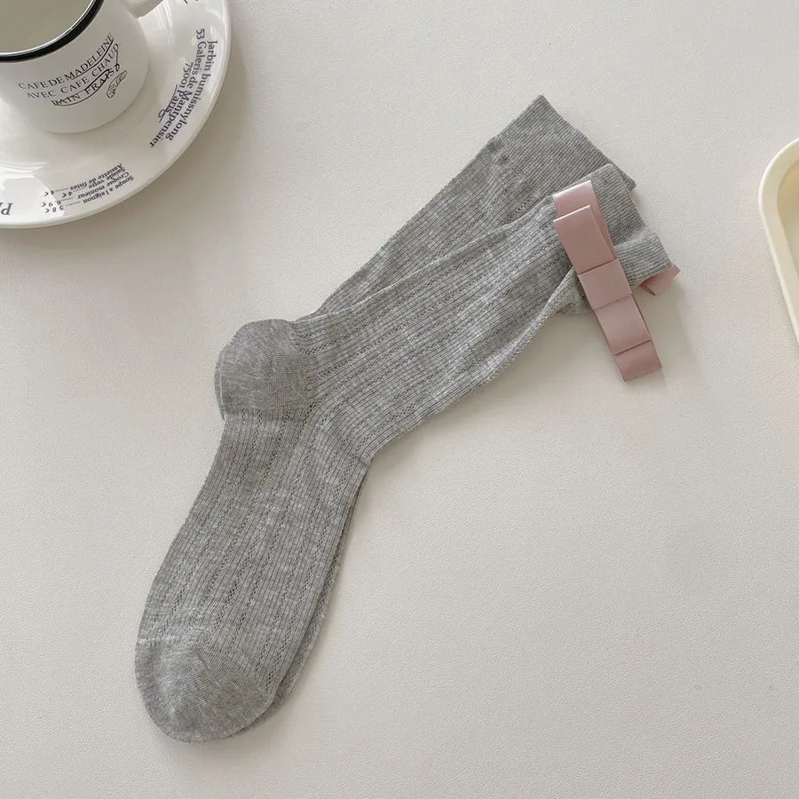 A Pair Basic Simple Style Women's Solid Color Bow Knot Cotton Crew Socks