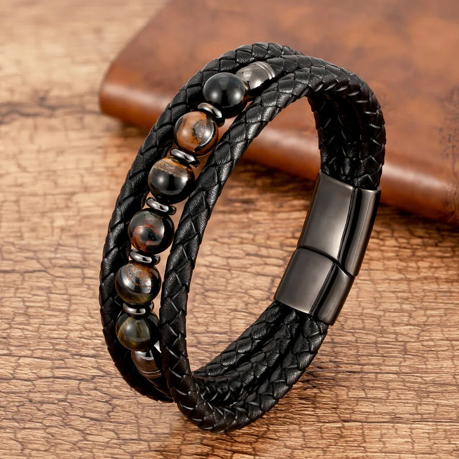handmade round natural stone tiger eye beaded men's bracelets