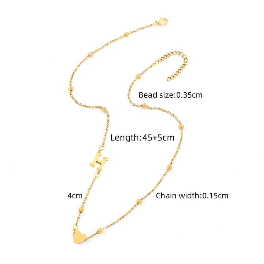 Wholesale Jewelry Elegant Simple Style Classic Style Letter Heart Shape 201 Stainless Steel 304 Stainless Steel Pendant Necklace cable chain