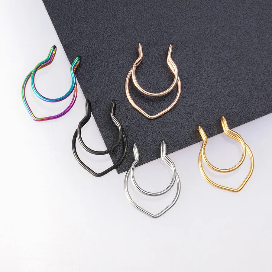 simple style solid color stainless steel nose ring 1 piece