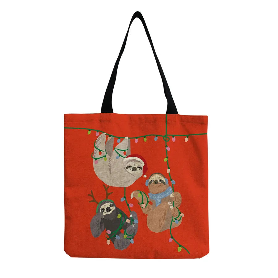 Women's Cute Cartoon Letter Linen Shopping bags