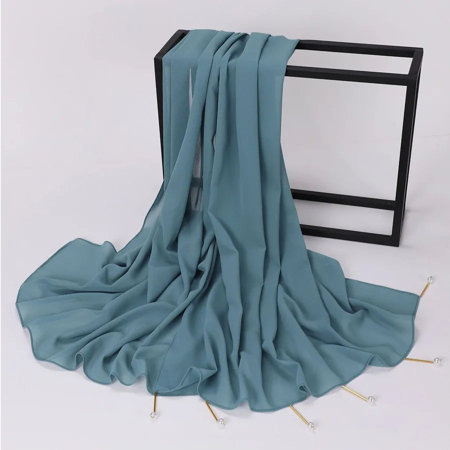 women's casual elegant sweet solid color chiffon hijab