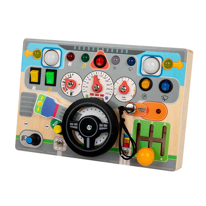 popular children's early education wooden LED light socket switch busy board toy hands-on wooden toy