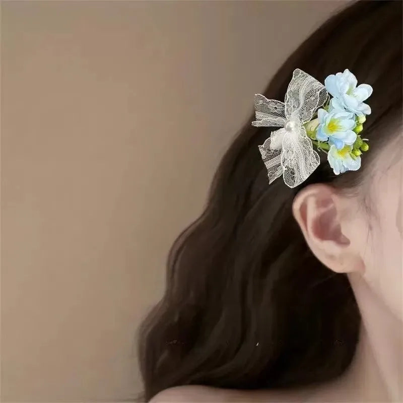 Super Fairy Artificial Flower Butterfly Flower Tassel Grip Female Sweet Style Unique and Exquisite Barrettes Ins All-Match Hair Accessories Fashion