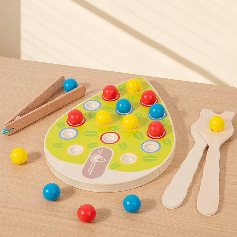 Wooden Fun Matching Beads Color Pairing Classification Cognitive Bowl Spoon Training Hand Eye Coordination Table Game Toys