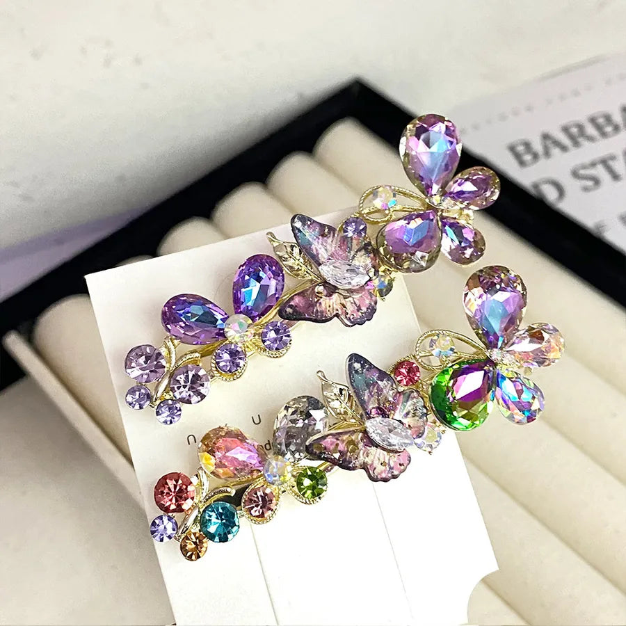 2025 New Crystal Barrettes New Women's Press Clip Crystal Butterfly Barrettes Tied-up Hair Ins Style Simple Fashion
