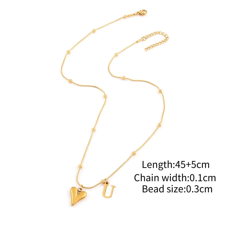 Wholesale Jewelry Elegant Simple Style Classic Style Letter Heart Shape 201 Stainless Steel 304 Stainless Steel snake chain Pendant Necklace