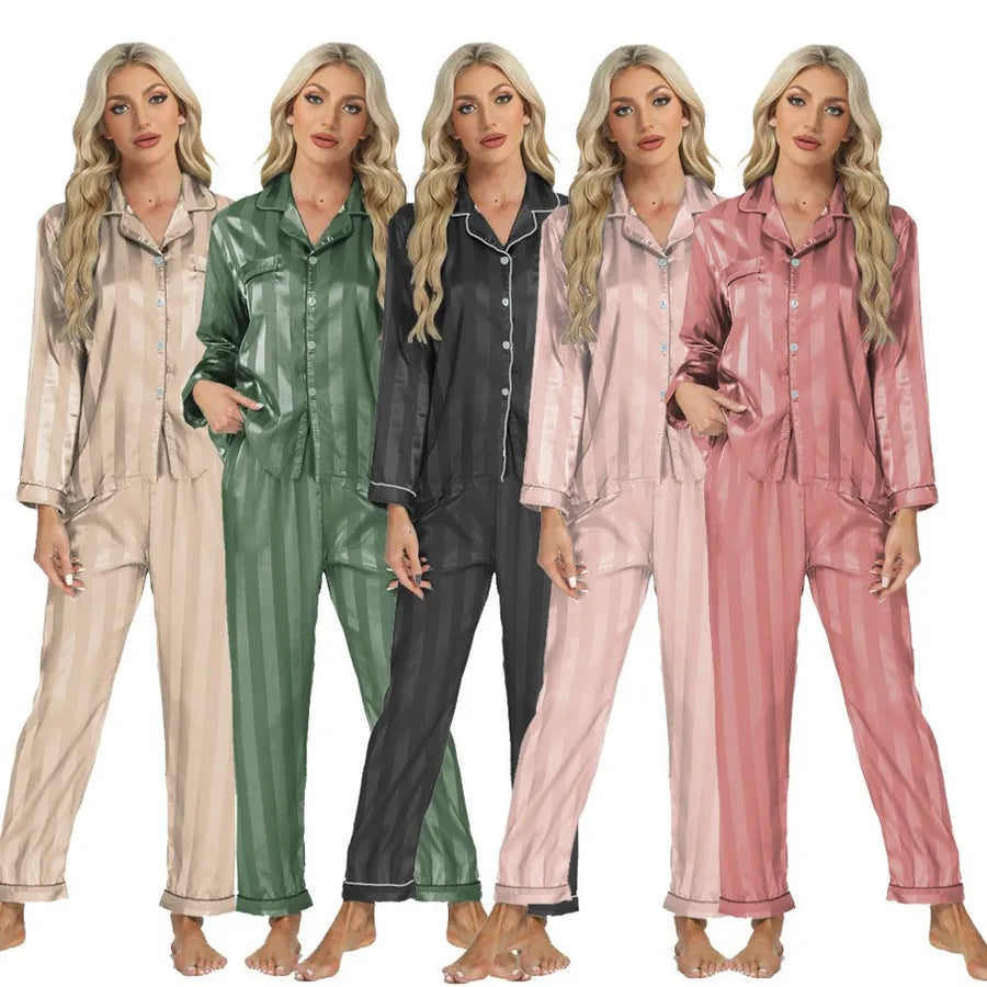 Elegant Long Sleeve Women's Home Clothes Set Sleepwear Casual Fashionable Floral Embroidery Comfortable Polyester Silk Blend