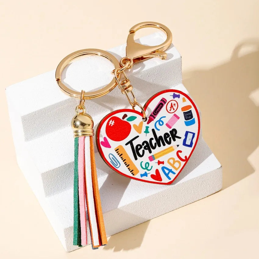 Korean Style Geometric Letter Tassel Wood Teachers' Day Unisex Keychain