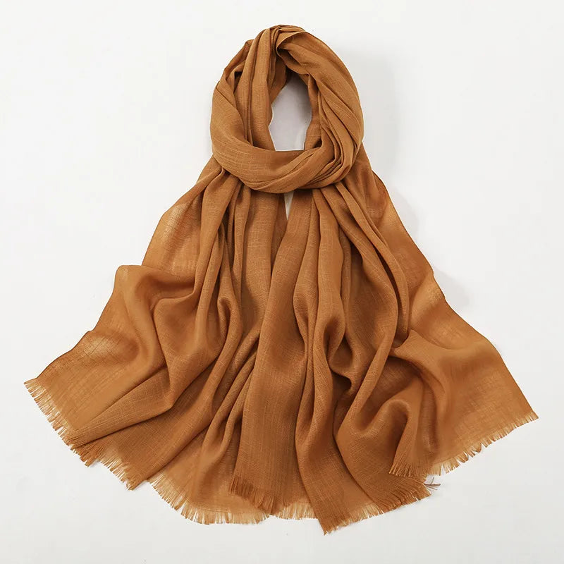 Unisex Simple Style Solid Color Slub Cotton Tassel Scarf