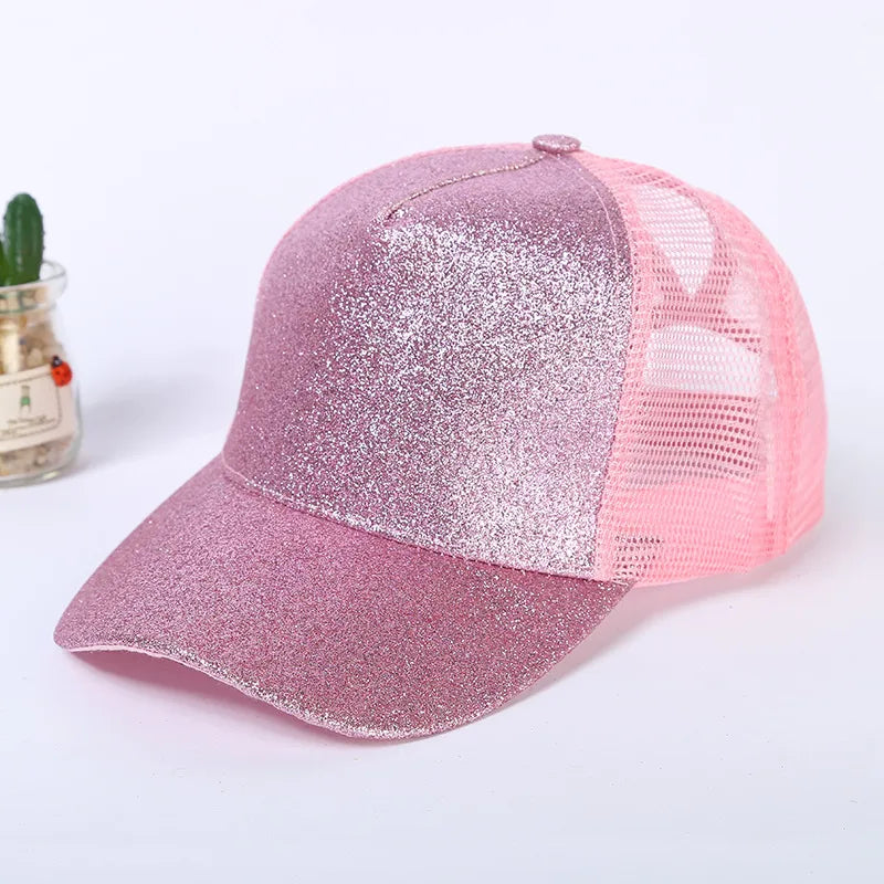 New Style Baseball Cap Breathable Shiny Sequin Mesh Tail Net Hat Sun Protection Summer Fashion Unisex Simple Design Hat