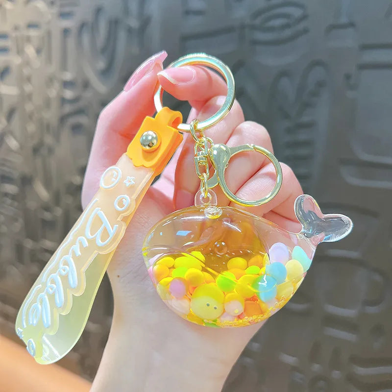 Acrylic Keychain Cute Sandflow Bottle Bag Pendant Toy Christmas Valentine Wedding Graduation Birthday Gift Keyring Decoration