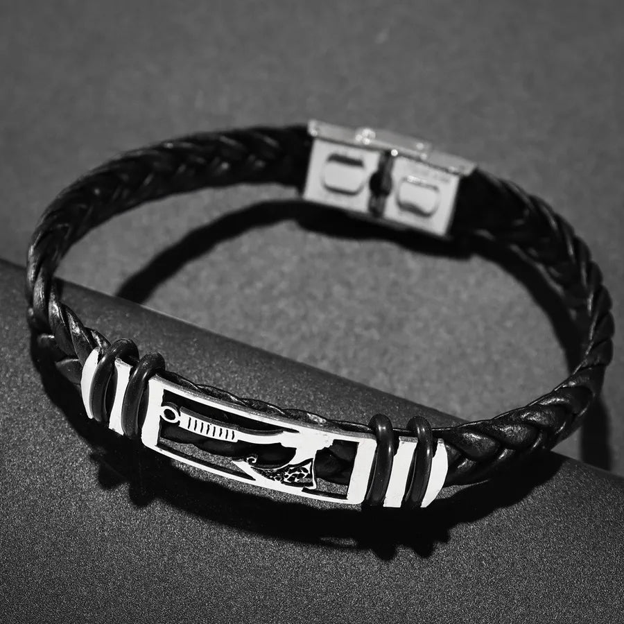 Retro Punk Solid Color 304 Stainless Steel Pu Leather Plating Men's Bangle Men Cord & Leather Bracelets