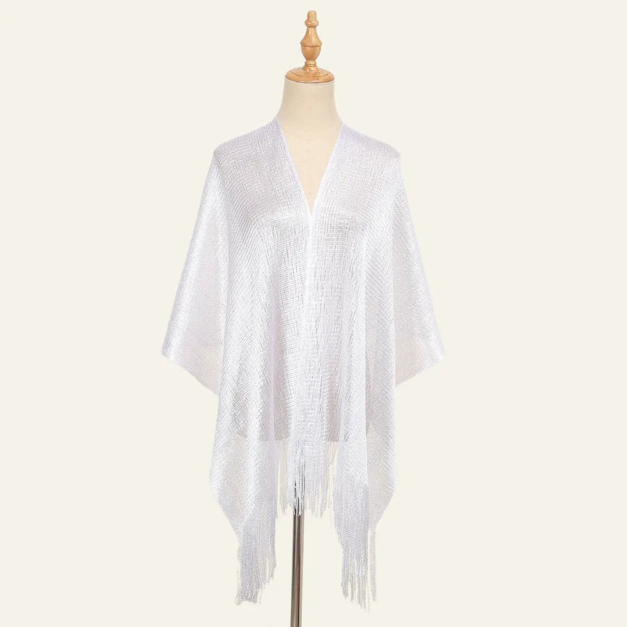 Women's Elegant Solid Color Gold and Silver Wire Tassel Scarf