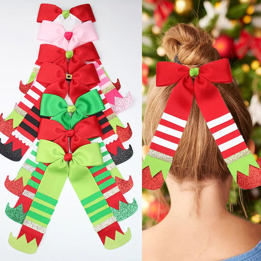 Christmas Boot Hair Clip Butterfly Knot Sash Red And Green Color Matching Christmas Costume Headwear Girls Cute Hair Accessories