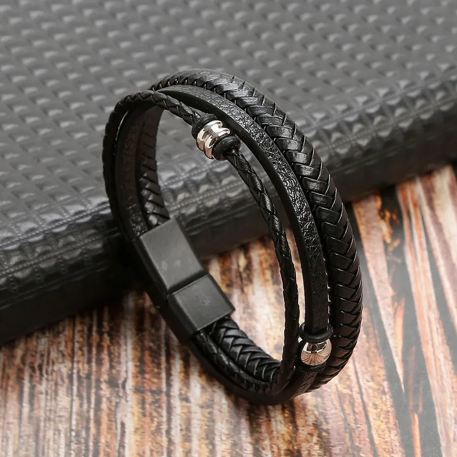 Casual Classic Style Commute Geometric Pu Leather Men's Bracelets