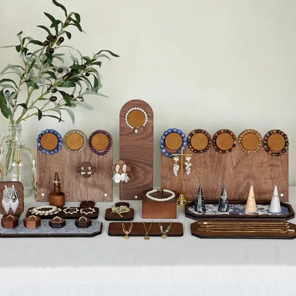 Retro Walnut Jewelry Display Stand Chinese Style Bracelet Earring Holder Ring Tray For Photography Accessories Showcase