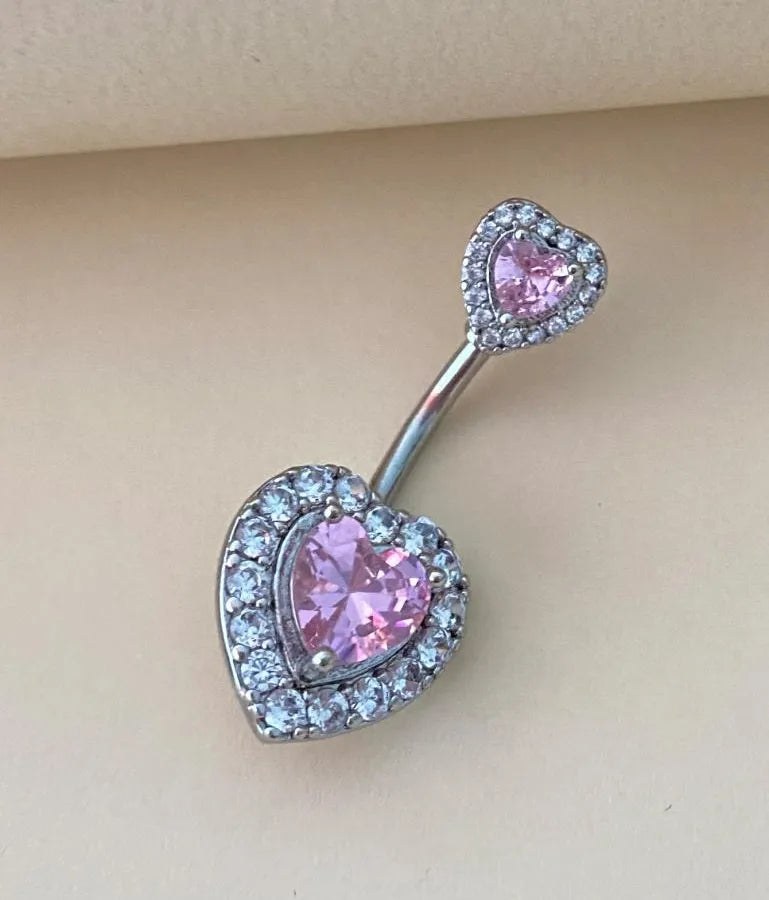 classic style shiny heart shape stainless steel titanium copper plating inlay zircon white gold plated gold plated silver plated belly ring