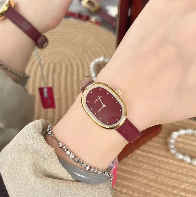 Retro Simple Style Solid Color Buckle Quartz Watch Women's Watches