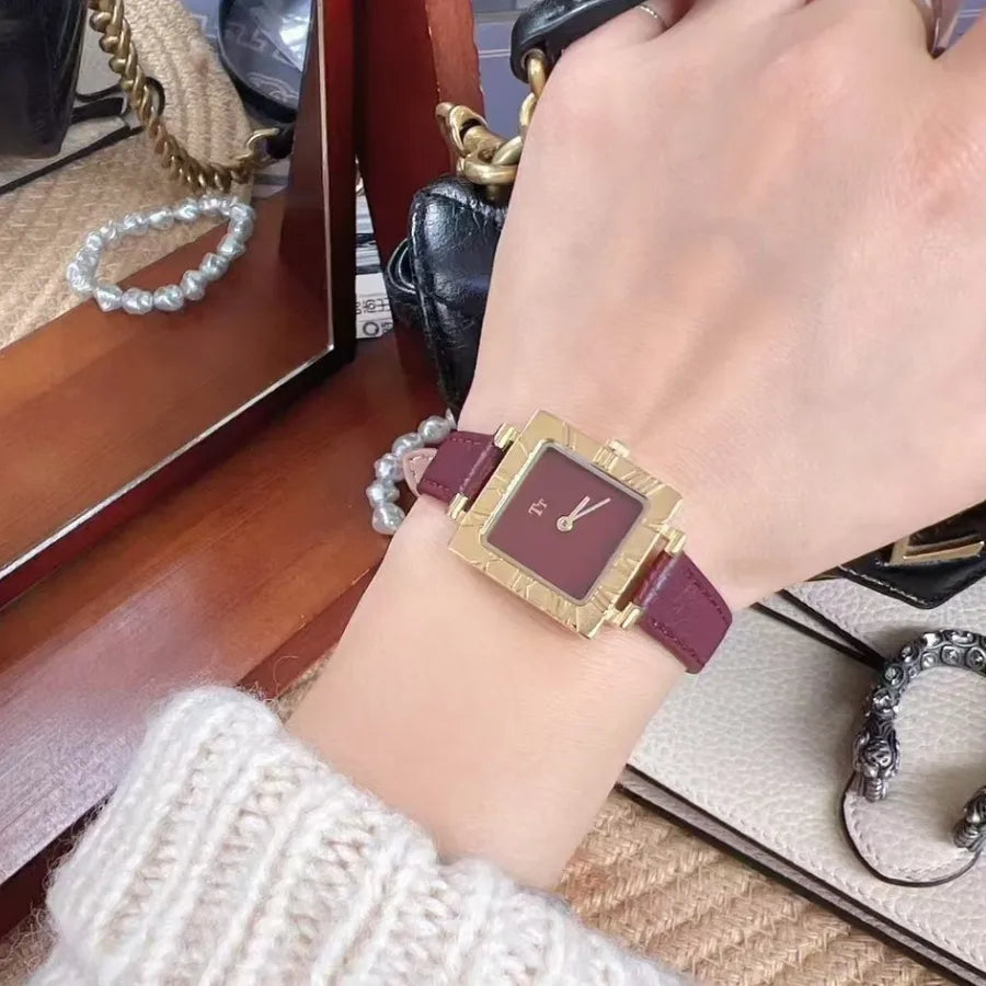Retro Simple Style Solid Color Buckle Quartz Watch Women's Watches