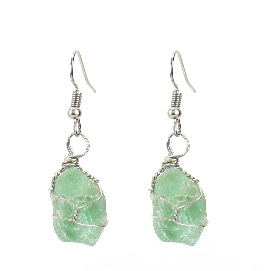 1 pair retro geometric natural stone plating metal drop earrings