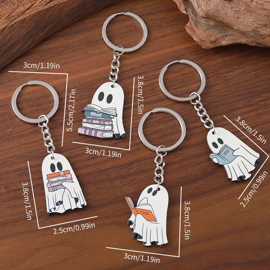 Wooden Halloween Ghost Keychain Pendants Cartoon Style Book Theme Hanging Ornaments Gifts For Party Decorations