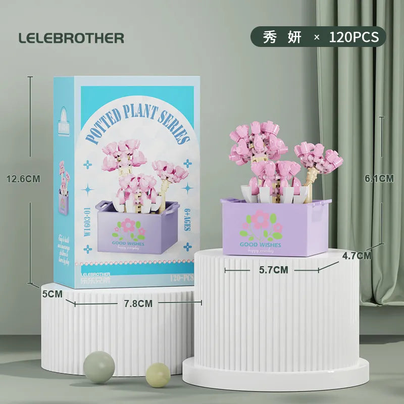 Compatible with  Blocks Flower Children's Educational Assembled Simulation Eternal Flower Flowers Fleshy Potted Toy Gift Wholesale