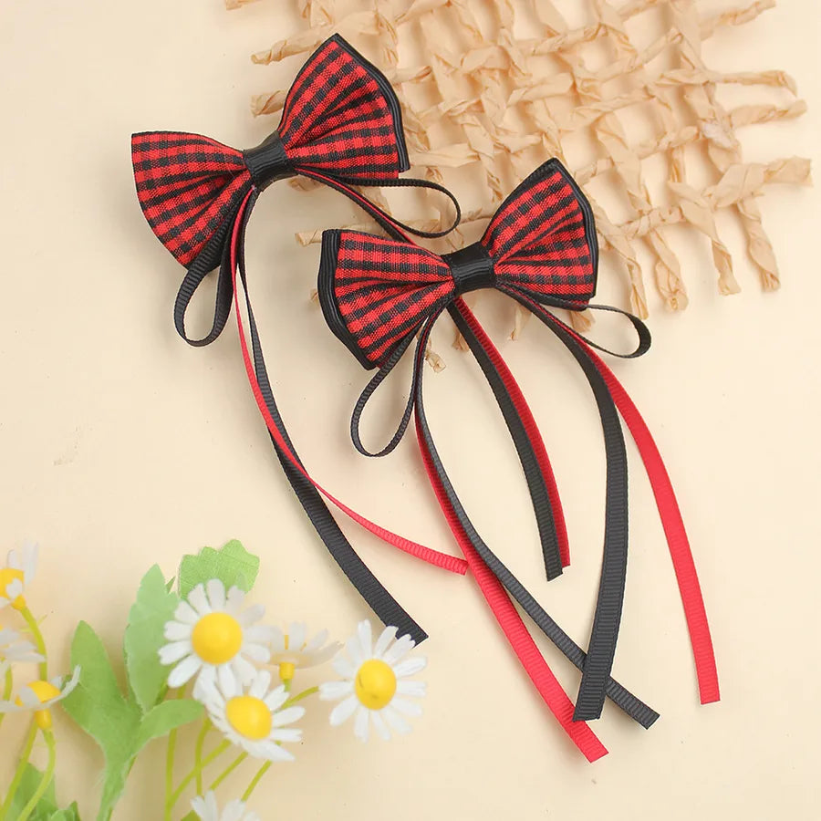Plaid Ribbon Bow Fresh Plaid Pair Clip British   Spring New