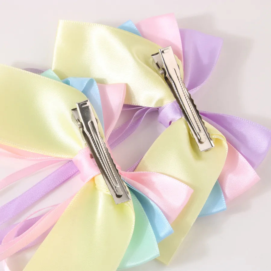 Women's Cute Lady Sweet Color Block Bow Knot Cloth Hair Clip