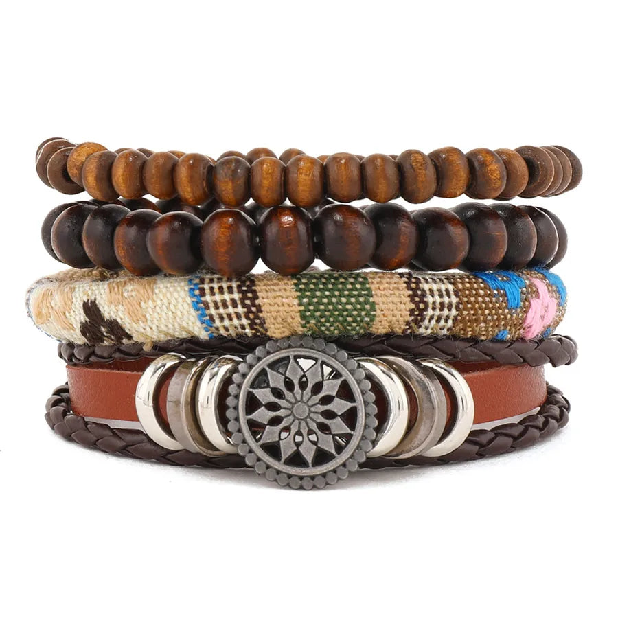 retro geometric pu leather knitting unisex bracelets