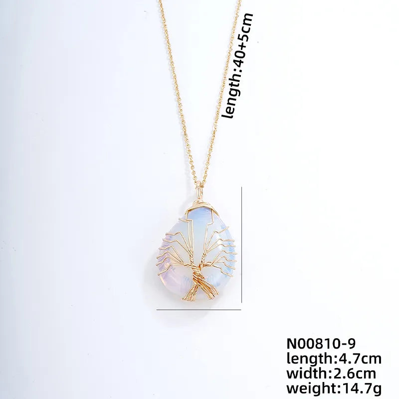 ig style simple style water droplets stainless steel natural stone knitting pendant necklace