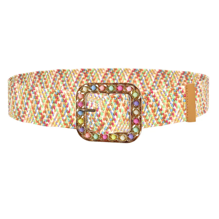 Vacation Classic Style Solid Color Alloy Straw Women's Woven Belts
