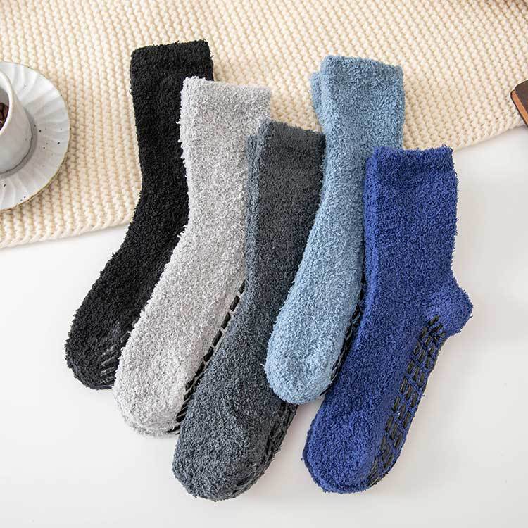 Men's coral velvet socks autumn and winter plus velvet padded half velvet solid color dispensing socks warm tube socks do not drop Velvet