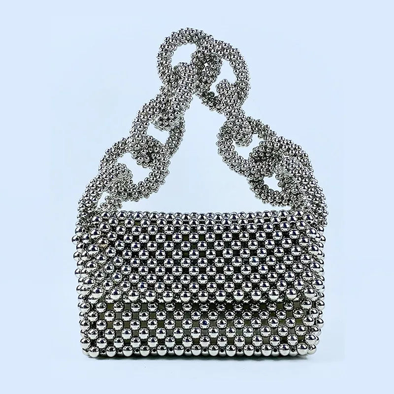 Women's Medium Plastic Solid Color Streetwear Beading Square Flip Cover Underarm Bag
