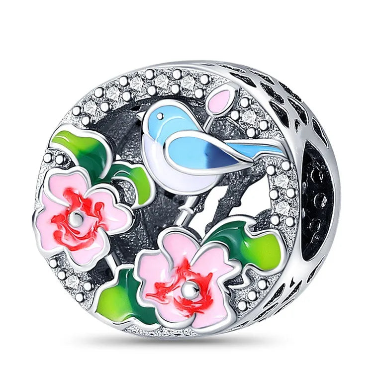 1 Piece 11.6*21.7mm Diameter 10.8mm Diameter 12.2mm Hole 4~4.9mm Copper Zircon Silver Plated Heart Shape Flower Polished Beads