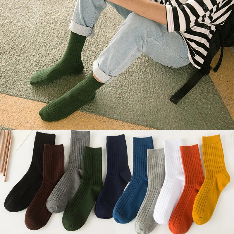 Spring and Summer new fashion solid color mid-calf socks thin sweat-absorbent breathable college style cotton men's sports socks