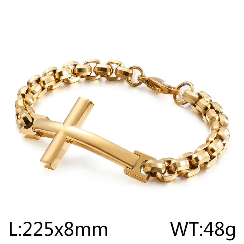 Hip-Hop Cross Titanium Steel 18K Gold Plated Men's Bracelets